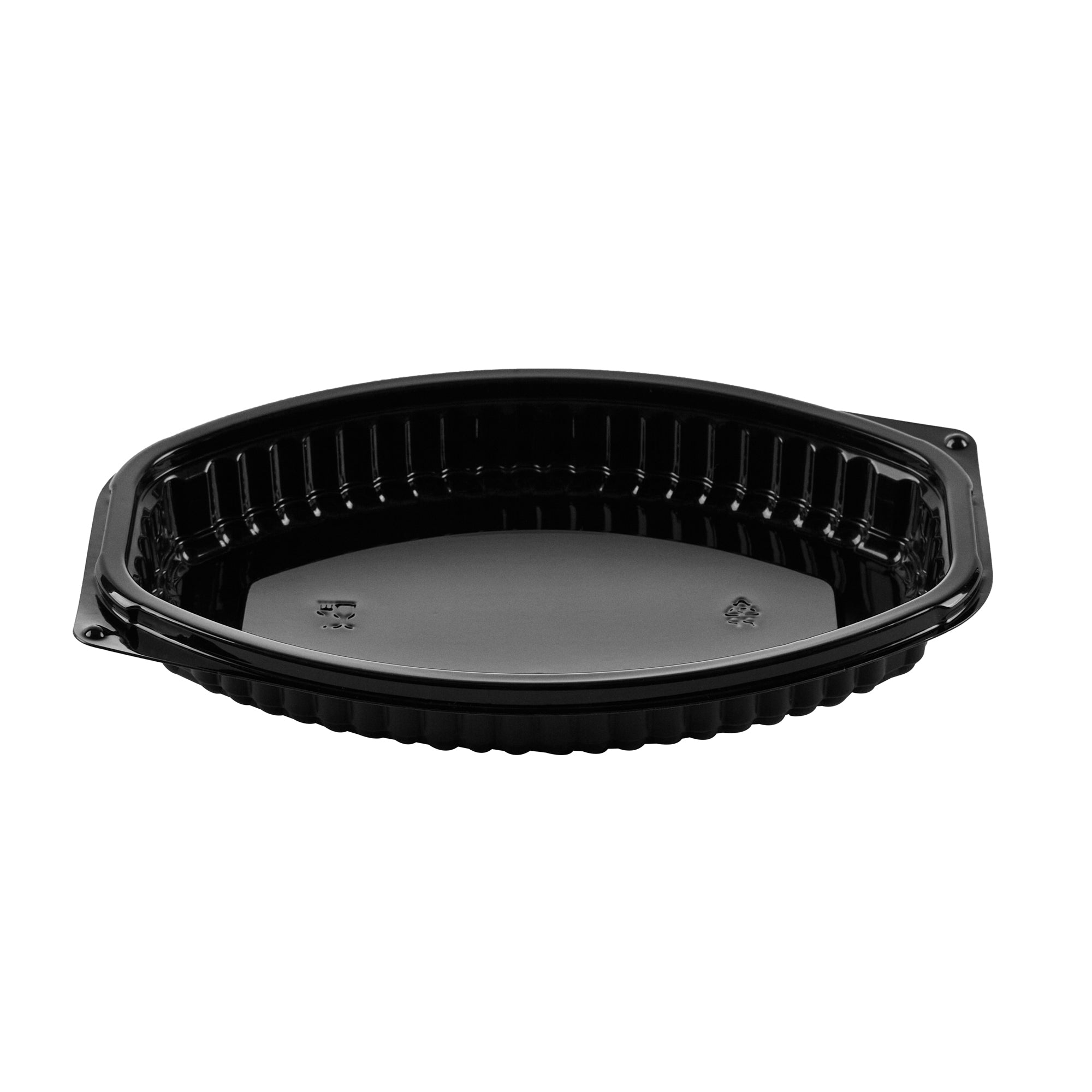 Chef 101 12 oz Oval Black Plastic Food Container - with Clear Lid, Microwavable - 8" x 5 1/2" x 2" - 100 count box