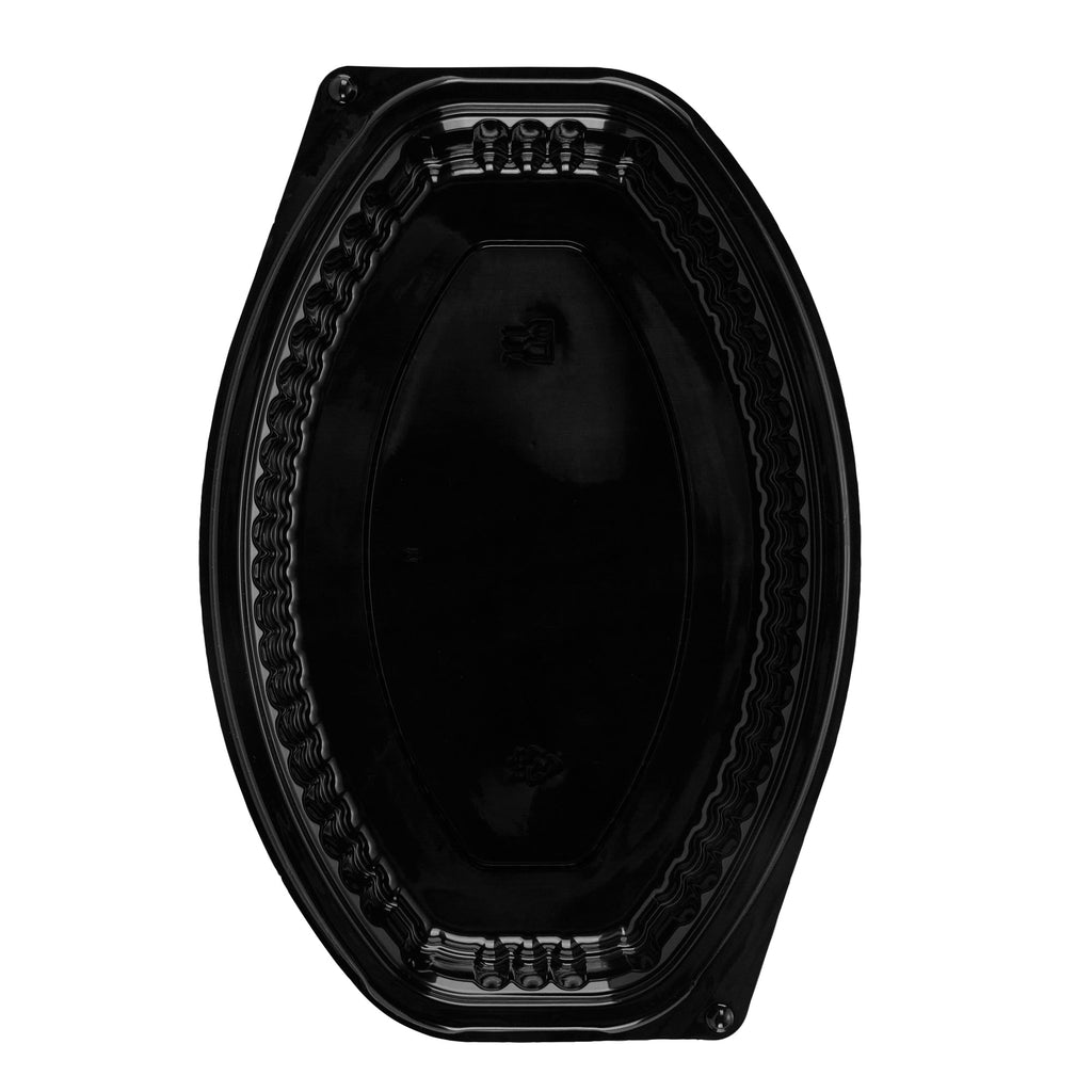 Chef 101 12 oz Oval Black Plastic Food Container - with Clear Lid, Microwavable - 8" x 5 1/2" x 2" - 100 count box
