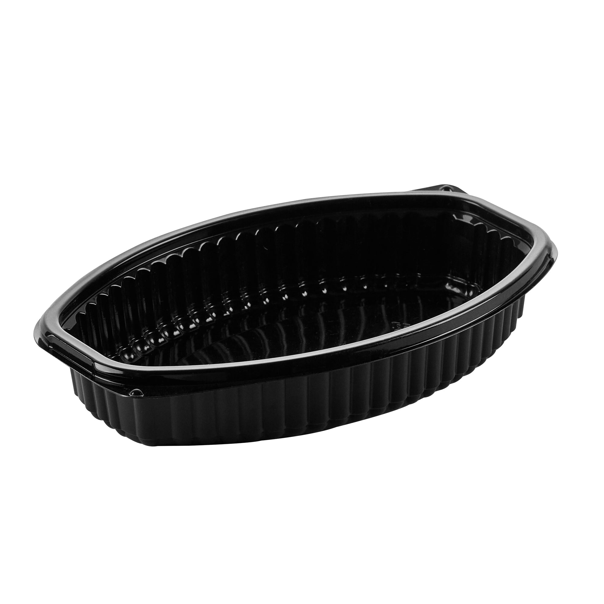 Chef 101 16 oz Oval Black Plastic Food Container - with Clear Lid, Microwavable - 8" x 5 1/2" x 2 1/4" - 50 count box
