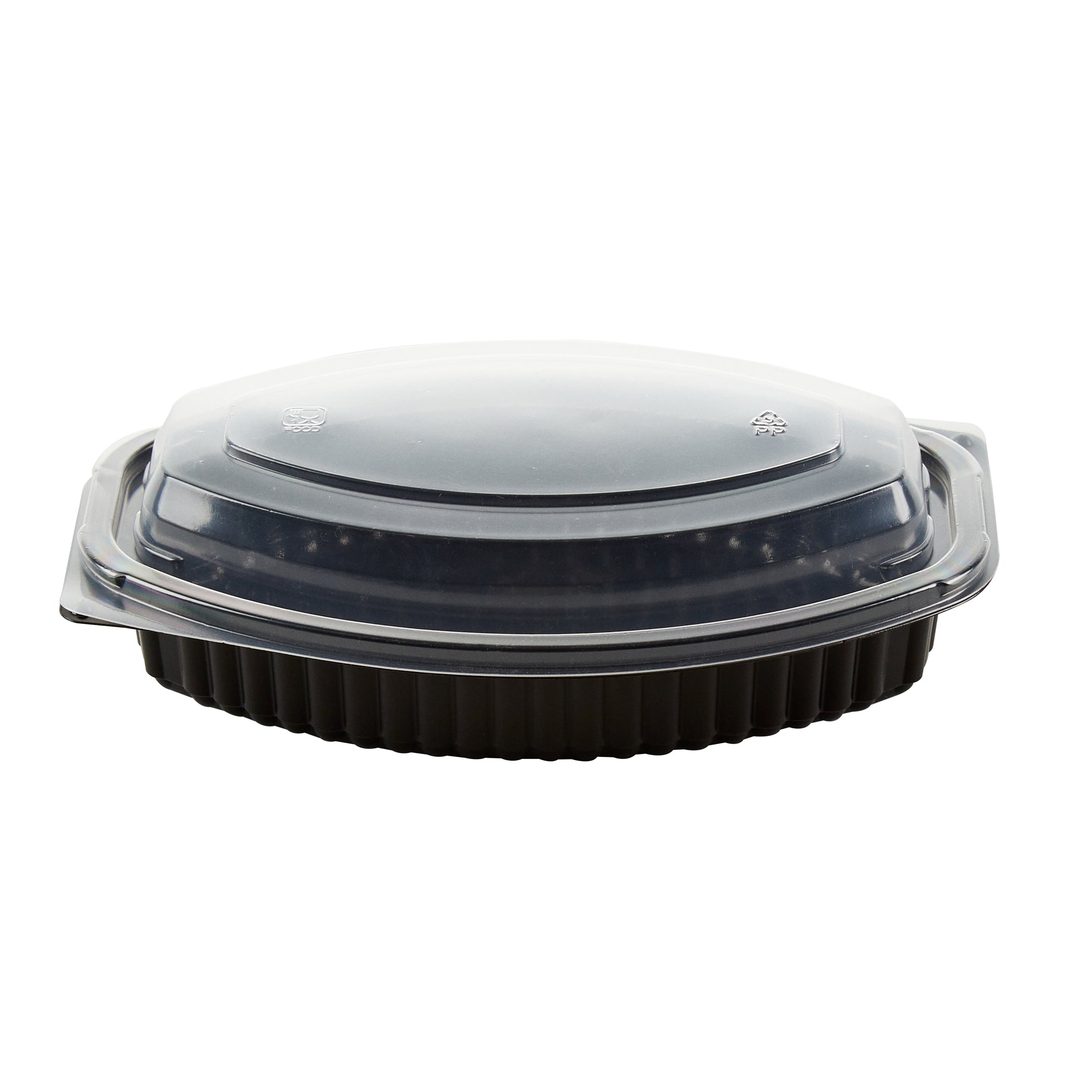 Chef 101 16 oz Oval Black Plastic Food Container - with Clear Lid, Microwavable - 8" x 5 1/2" x 2 1/4" - 50 count box
