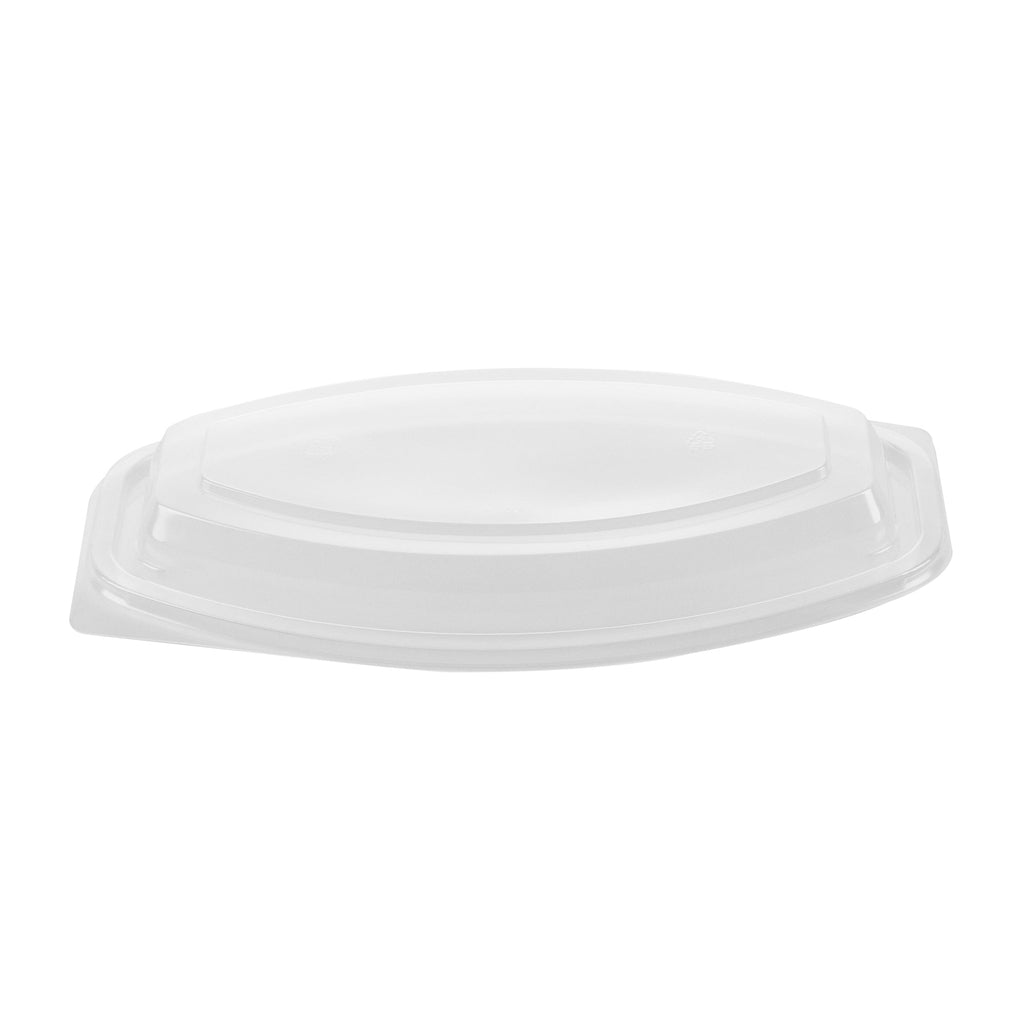 Chef 101 21 oz Oval Black Plastic Food Container - with Clear Lid, Microwavable - 9 1/4" x 5 3/4" x 2 1/4" - 50 count box