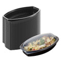 Chef 101 24 oz Oval Black Plastic Food Container - with Clear Lid, Microwavable - 9 1/4" x 5 3/4" x 2 1/2" - 50 count box