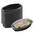 Chef 101 28 oz Oval Black Plastic Food Container - with Clear Lid, Microwavable - 9 1/4" x 5 3/4" x 2 3/4" - 50 count box