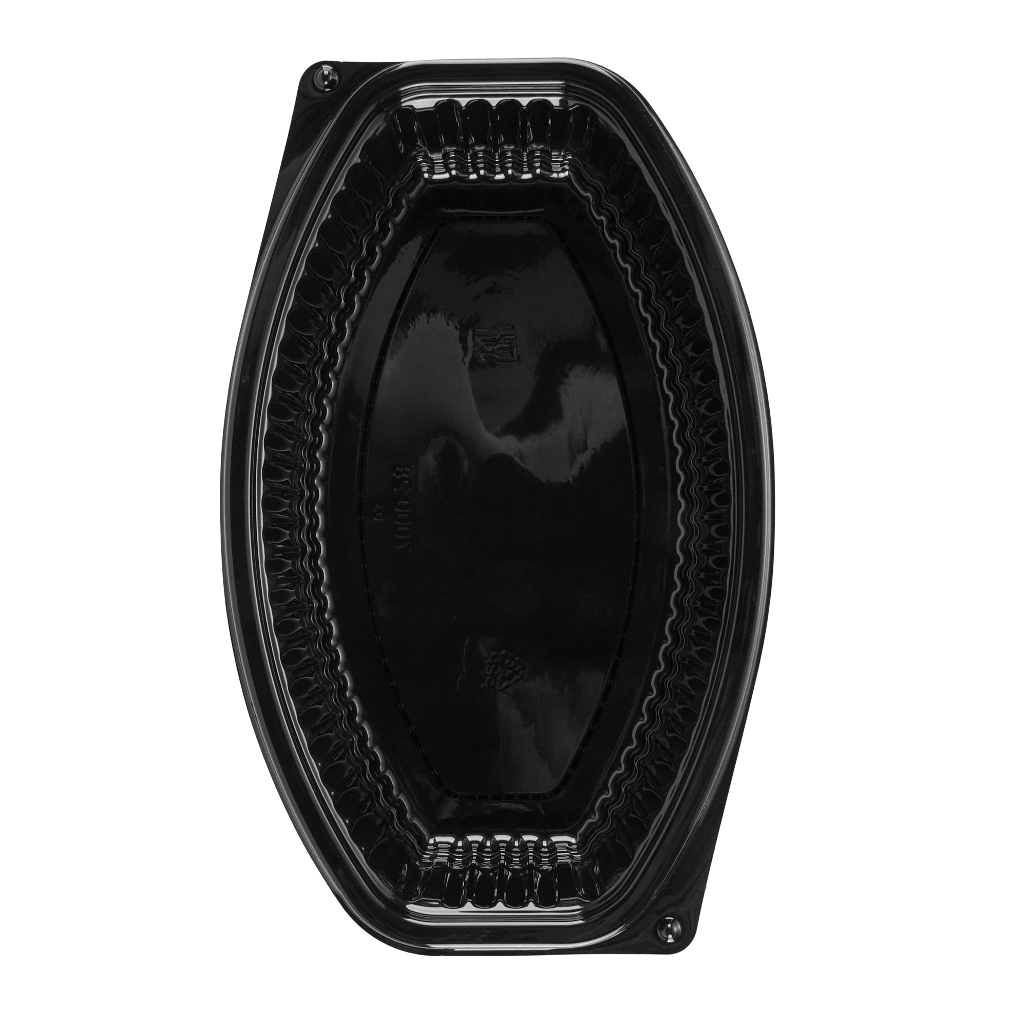 Chef 101 28 oz Oval Black Plastic Food Container - with Clear Lid, Microwavable - 9 1/4" x 5 3/4" x 2 3/4" - 50 count box