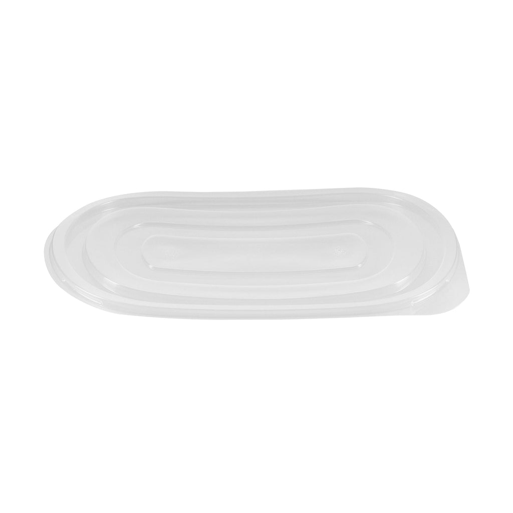 Chef 101 25 oz Oval Black Plastic Food Container - with Clear Flat Lid, Microwavable - 9 1/4" x 6" x 1 3/4" - 100 count box