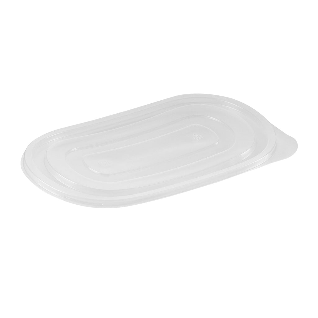 Chef 101 25 oz Oval Black Plastic Food Container - with Clear Flat Lid, Microwavable - 9 1/4" x 6" x 1 3/4" - 100 count box