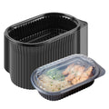 Chef 101 32 oz Oval Black Plastic Food Container - with Clear Dome Lid, Microwavable - 9 1/4" x 6" x 2 1/2" - 100 count box