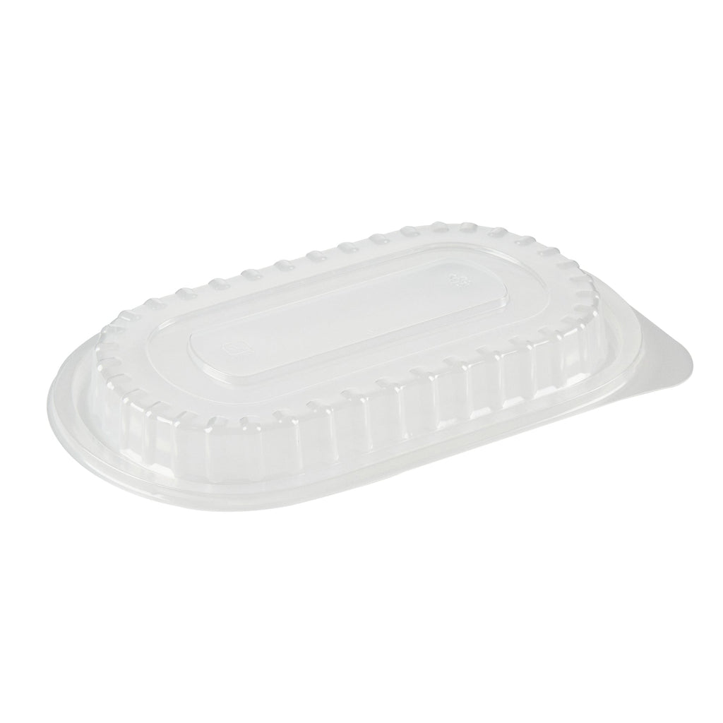 Chef 101 32 oz Oval Black Plastic Food Container - with Clear Dome Lid, Microwavable - 9 1/4" x 6" x 2 1/2" - 100 count box