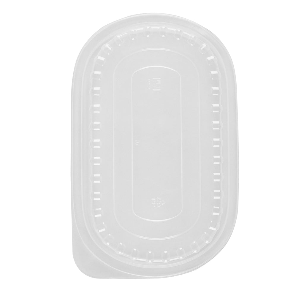 Chef 101 32 oz Oval Black Plastic Food Container - with Clear Dome Lid, Microwavable - 9 1/4" x 6" x 2 1/2" - 100 count box