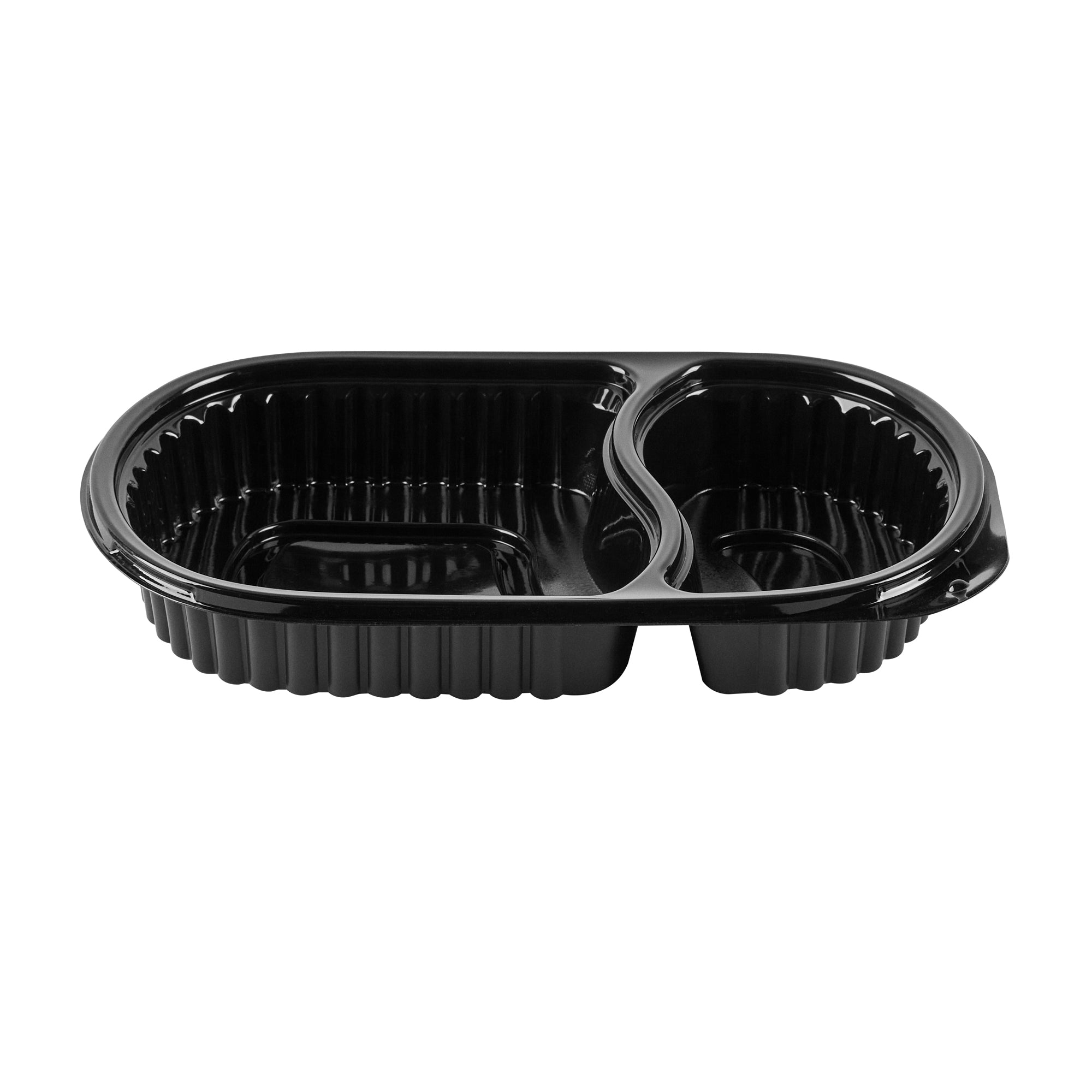 Chef 101 20 oz Oval Black Plastic Food Container - with Clear Dome Lid, Microwavable - 9 1/4" x 6" x 2 1/4" - 50 count box