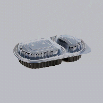 Chef 101 20 oz Oval Black Plastic Food Container - with Clear Dome Lid, Microwavable - 9 1/4" x 6" x 2 1/4" - 100 count box