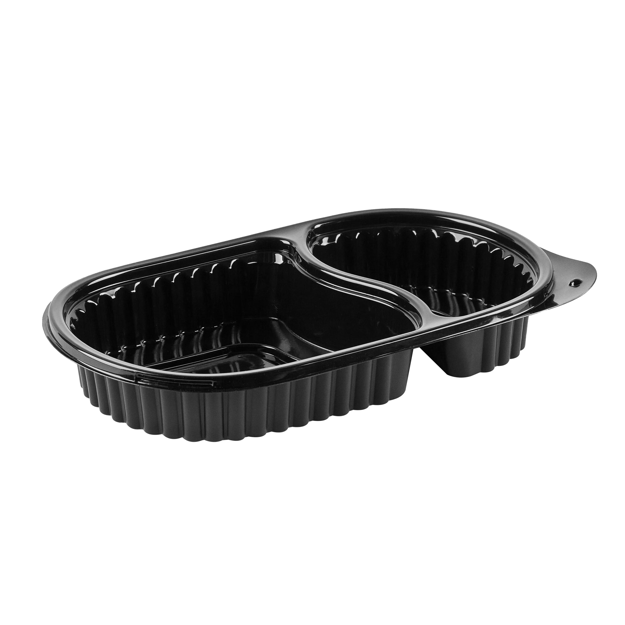 Chef 101 20 oz Oval Black Plastic Food Container - with Clear Dome Lid, Microwavable - 9 1/4" x 6" x 2 1/4" - 100 count box