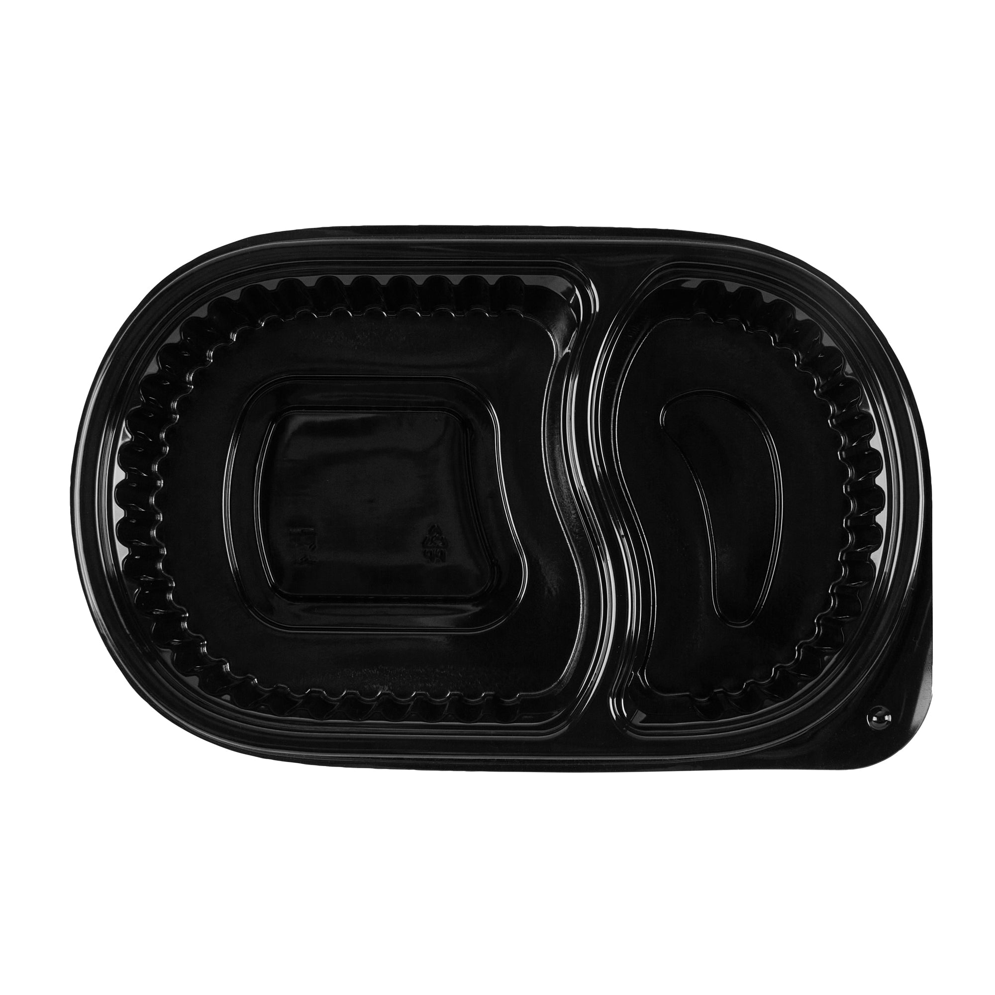 Chef 101 20 oz Oval Black Plastic Food Container - with Clear Dome Lid, Microwavable - 9 1/4" x 6" x 2 1/4" - 100 count box