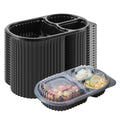 Chef 101 19 oz Oval Black Plastic Food Container - with Clear Lid, 3 Compartments, Microwavable - 9 1/4" x 6" x 2 1/4" - 50 count box
