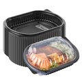 Chef 101 34 oz Oval Black Plastic Food Container - with Clear Lid, Microwavable - 9 1/2" x 8" x 2 3/4" - 50 count box