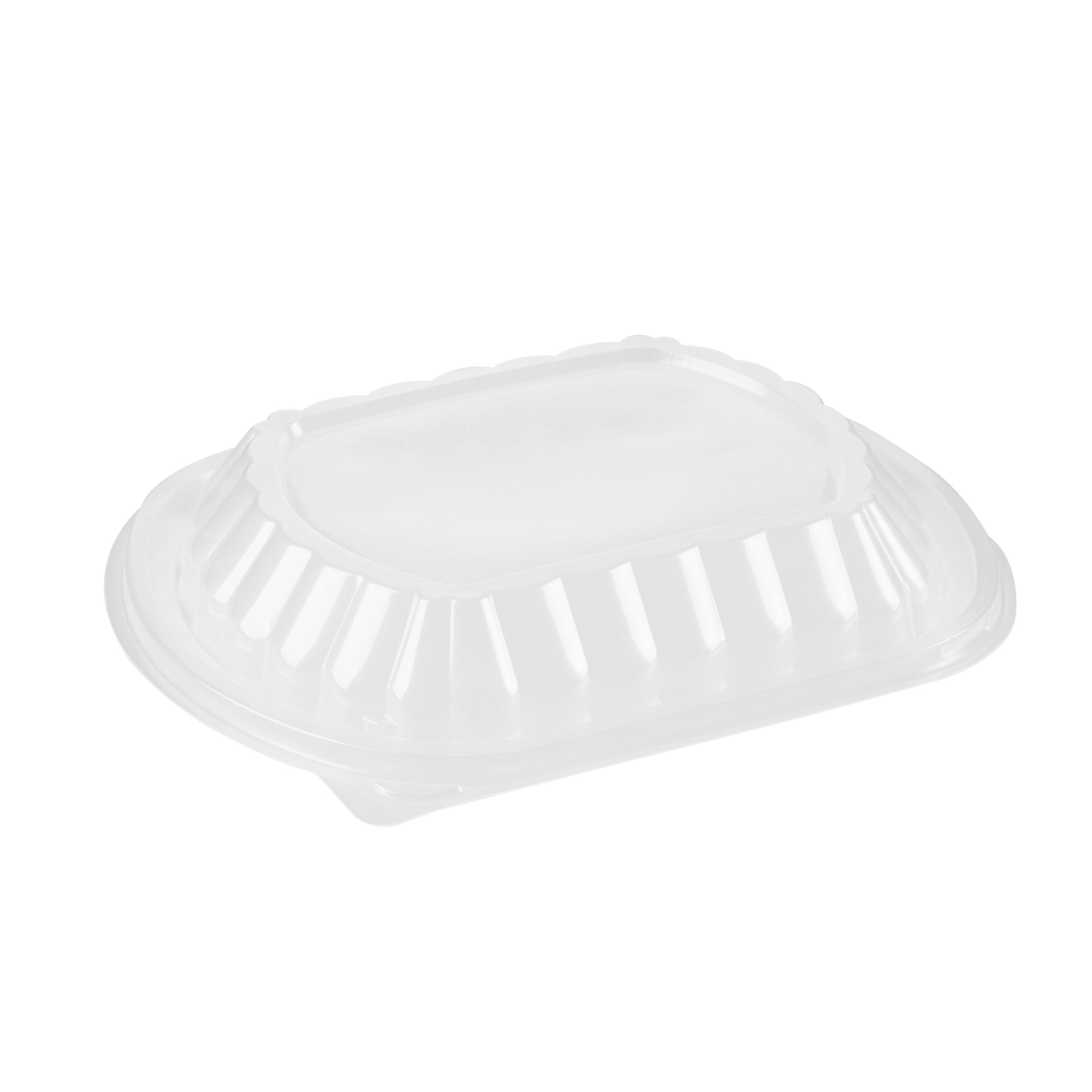 Chef 101 34 oz Oval Black Plastic Food Container - with Clear Lid, Microwavable - 9 1/2" x 8" x 2 3/4" - 50 count box