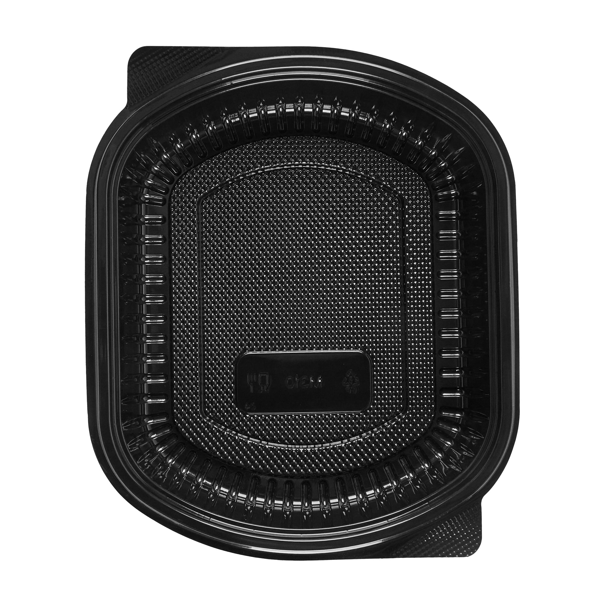 Chef 101 34 oz Oval Black Plastic Food Container - with Clear Lid, Microwavable - 9 1/2" x 8" x 2 3/4" - 100 count box