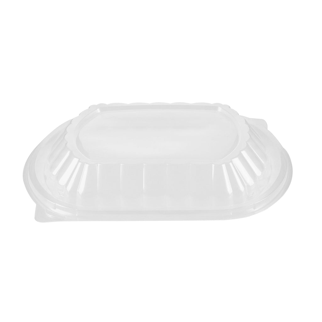 Chef 101 34 oz Oval Black Plastic Food Container - with Clear Lid, Microwavable - 9 1/2" x 8" x 2 3/4" - 100 count box