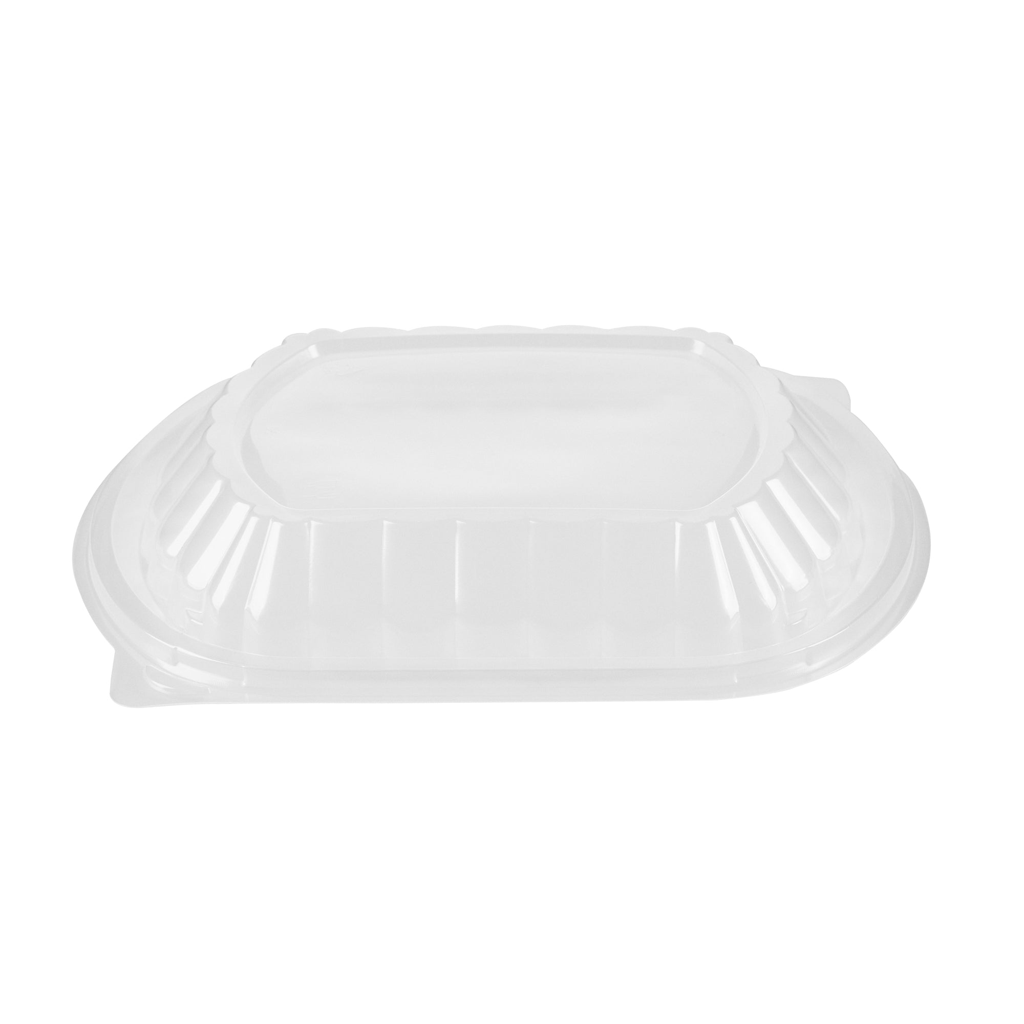 Chef 101 34 oz Oval Black Plastic Food Container - with Clear Lid, Microwavable - 9 1/2" x 8" x 2 3/4" - 100 count box