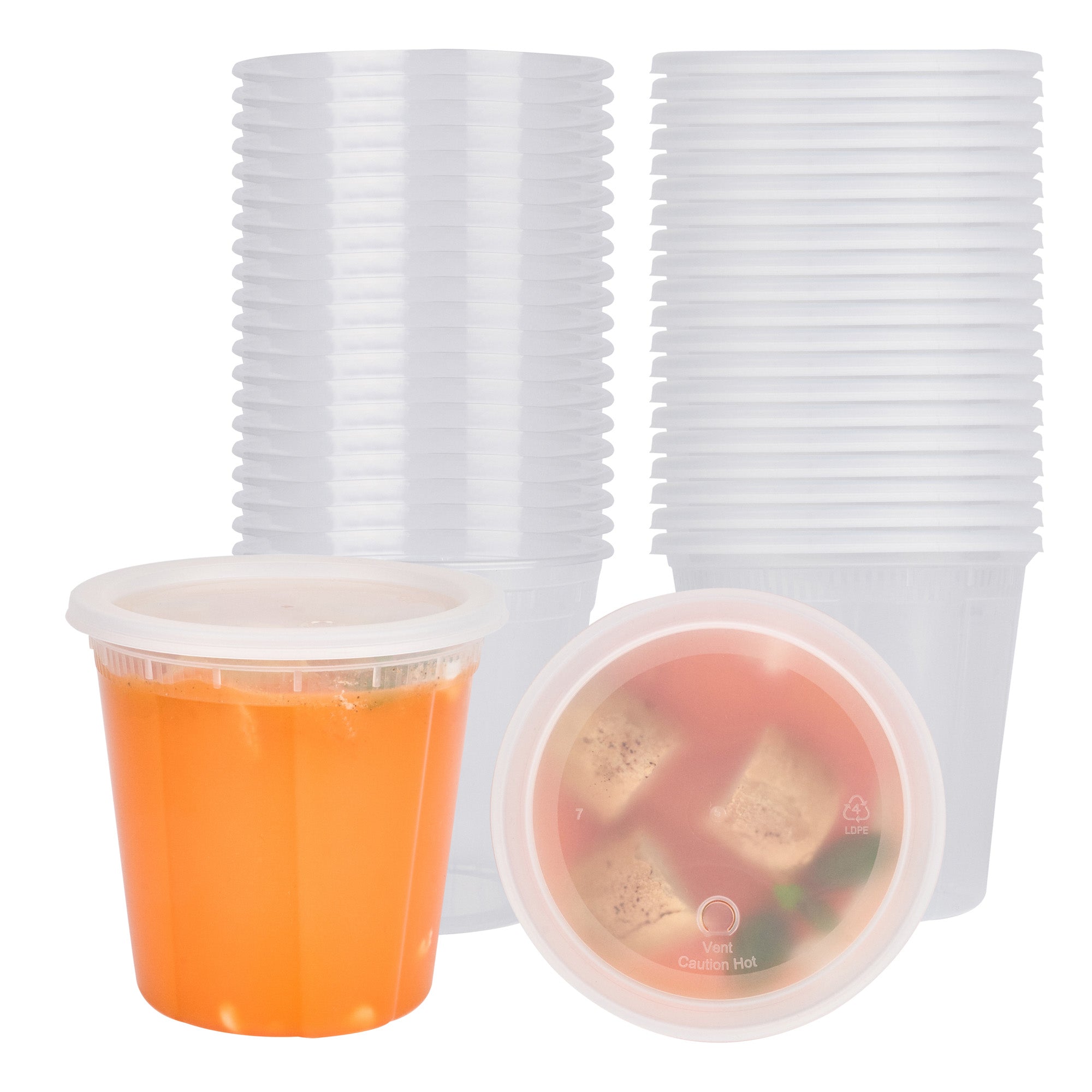 Asporto 32 oz Round Clear Plastic Soup Container - with Lid, Microwavable - 5" x 5" x 5" - 50 count box