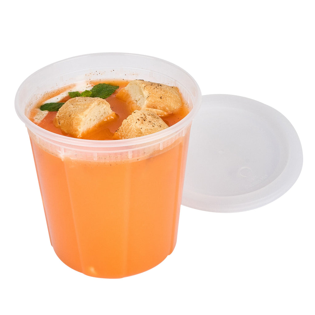 Asporto 32 oz Round Clear Plastic Soup Container - with Lid, Microwavable - 5" x 5" x 5" - 50 count box