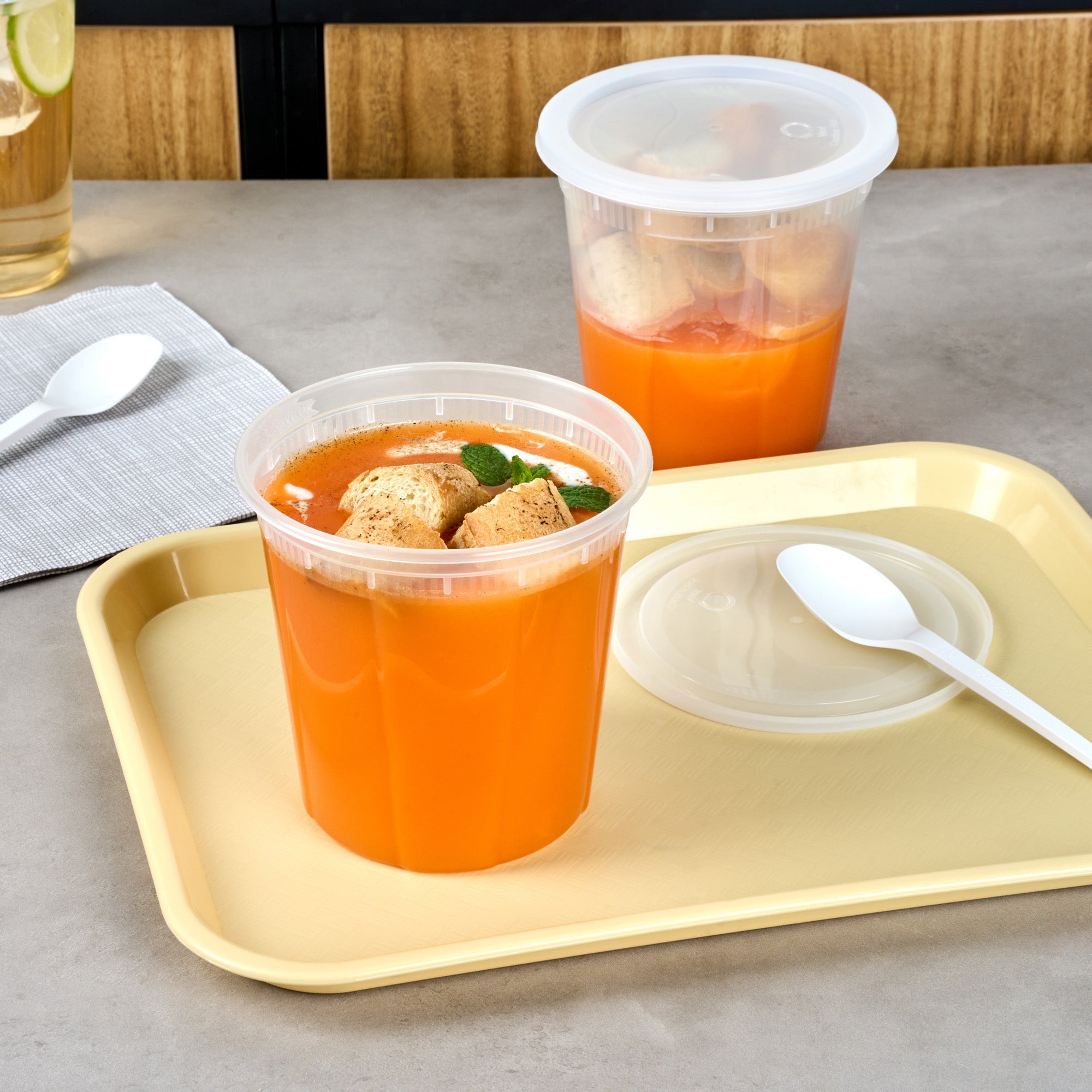 Asporto 32 oz Round Clear Plastic Soup Container - with Lid, Microwavable - 5" x 5" x 5" - 50 count box