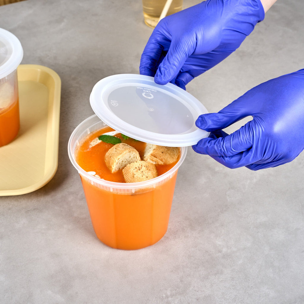 Asporto 32 oz Round Clear Plastic Soup Container - with Lid, Microwavable - 5" x 5" x 5" - 100 count box