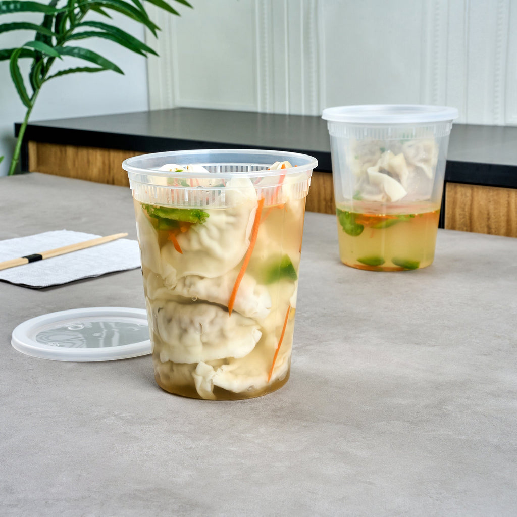 Asporto 40 oz Round Clear Plastic Soup Container - with Lid, Microwavable - 5" x 5" x 6" - 50 count box