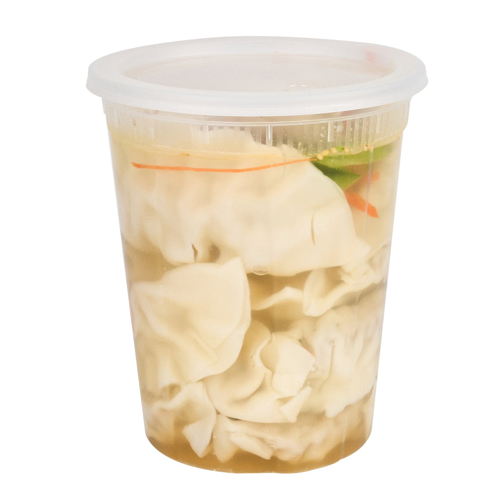 Asporto 40 oz Round Clear Plastic Soup Container - with Lid, Microwavable - 5" x 5" x 6" - 50 count box