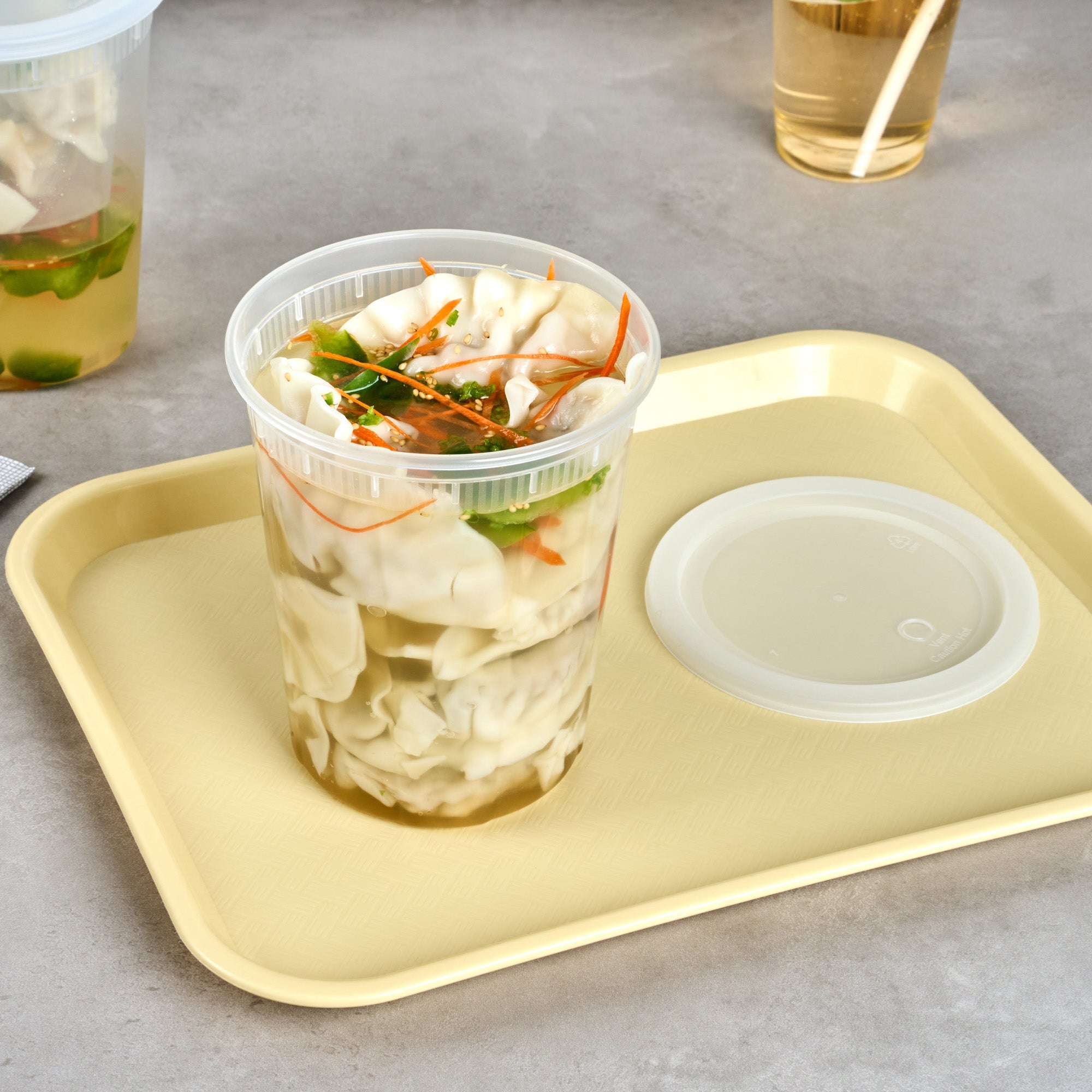 Asporto 40 oz Round Clear Plastic Soup Container - with Lid, Microwavable - 5" x 5" x 6" - 50 count box