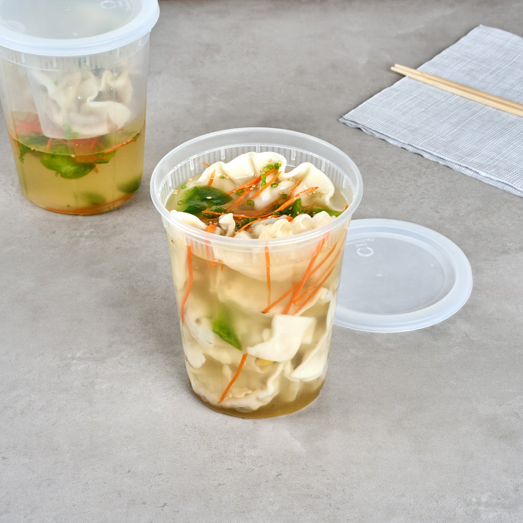Asporto 40 oz Round Clear Plastic Soup Container - with Lid, Microwavable - 5" x 5" x 6" - 50 count box