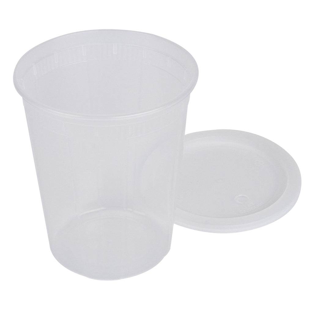 Asporto 40 oz Round Clear Plastic Soup Container - with Lid, Microwavable - 5" x 5" x 6" - 100 count box