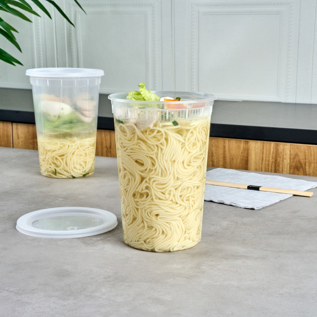 Asporto 48 oz Round Clear Plastic Soup Container - with Lid, Microwavable - 5" x 5" x 7" - 50 count box