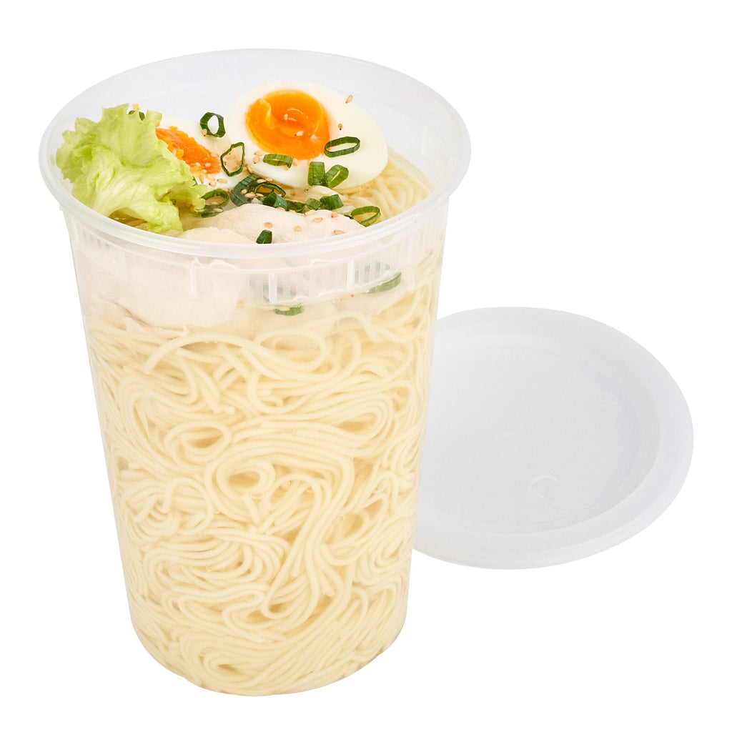Asporto 48 oz Round Clear Plastic Soup Container - with Lid, Microwavable - 5" x 5" x 7" - 50 count box