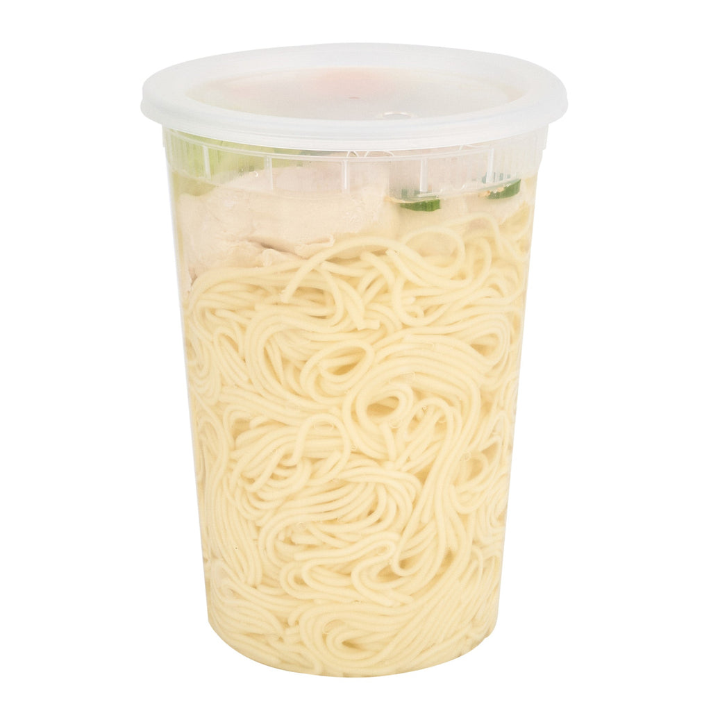 Asporto 48 oz Round Clear Plastic Soup Container - with Lid, Microwavable - 5" x 5" x 7" - 50 count box