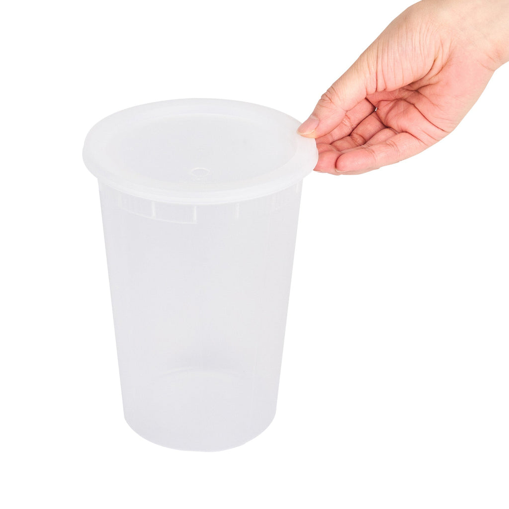 Asporto 48 oz Round Clear Plastic Soup Container - with Lid, Microwavable - 5" x 5" x 7" - 100 count box