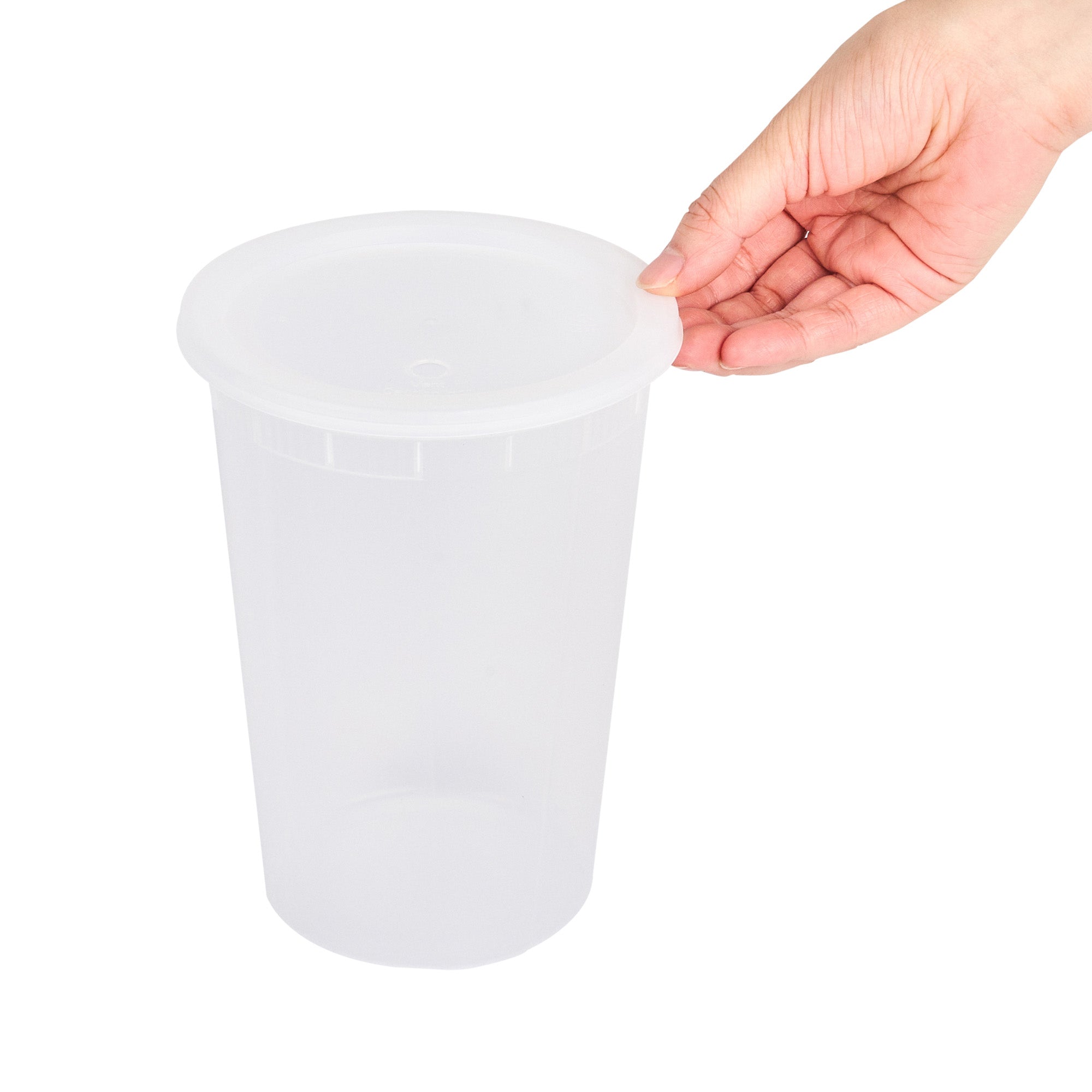 Asporto 48 oz Round Clear Plastic Soup Container - with Lid, Microwavable - 5" x 5" x 7" - 100 count box