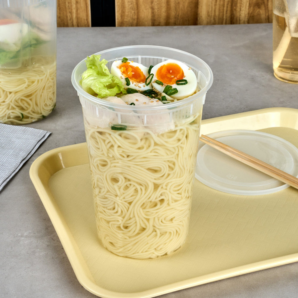 Asporto 48 oz Round Clear Plastic Soup Container - with Lid, Microwavable - 5" x 5" x 7" - 100 count box