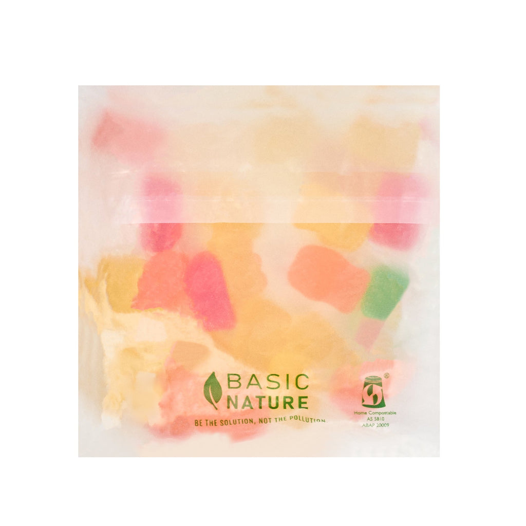 Basic Nature Translucent PLA Plastic / PBAT Lip and Tape Bag - Self-Sealing, Compostable - 4" x 4" - 100 count box