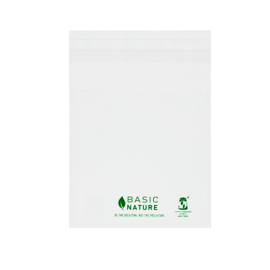 Basic Nature Translucent PLA Plastic / PBAT Lip and Tape Bag - Self-Sealing, Compostable - 4" x 4" - 100 count box