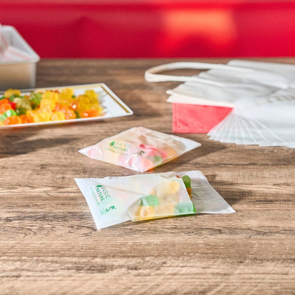 Basic Nature Translucent PLA Plastic / PBAT Lip and Tape Bag - Self-Sealing, Compostable - 4" x 4" - 100 count box