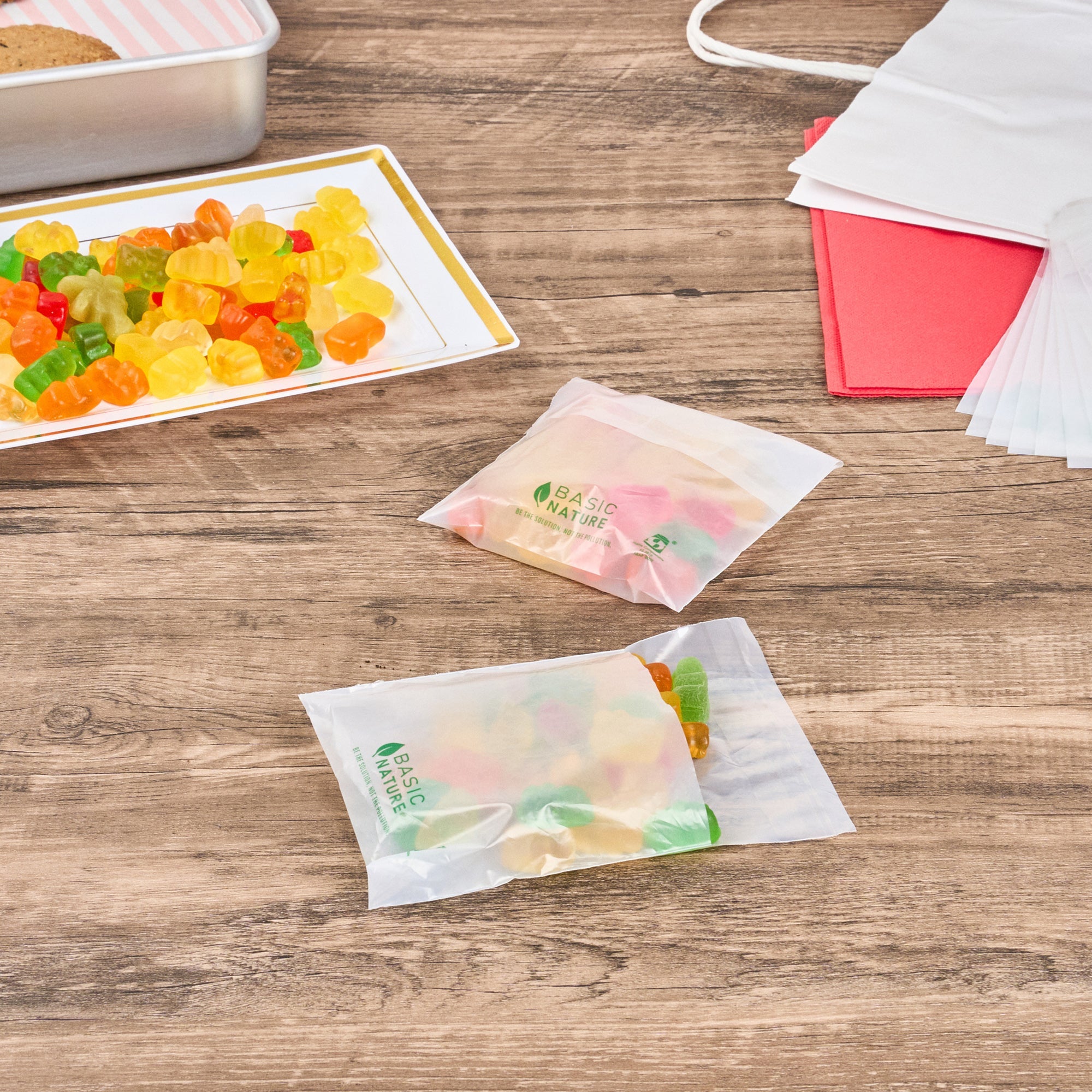 Basic Nature Translucent PLA Plastic / PBAT Lip and Tape Bag - Self-Sealing, Compostable - 4" x 4" - 100 count box