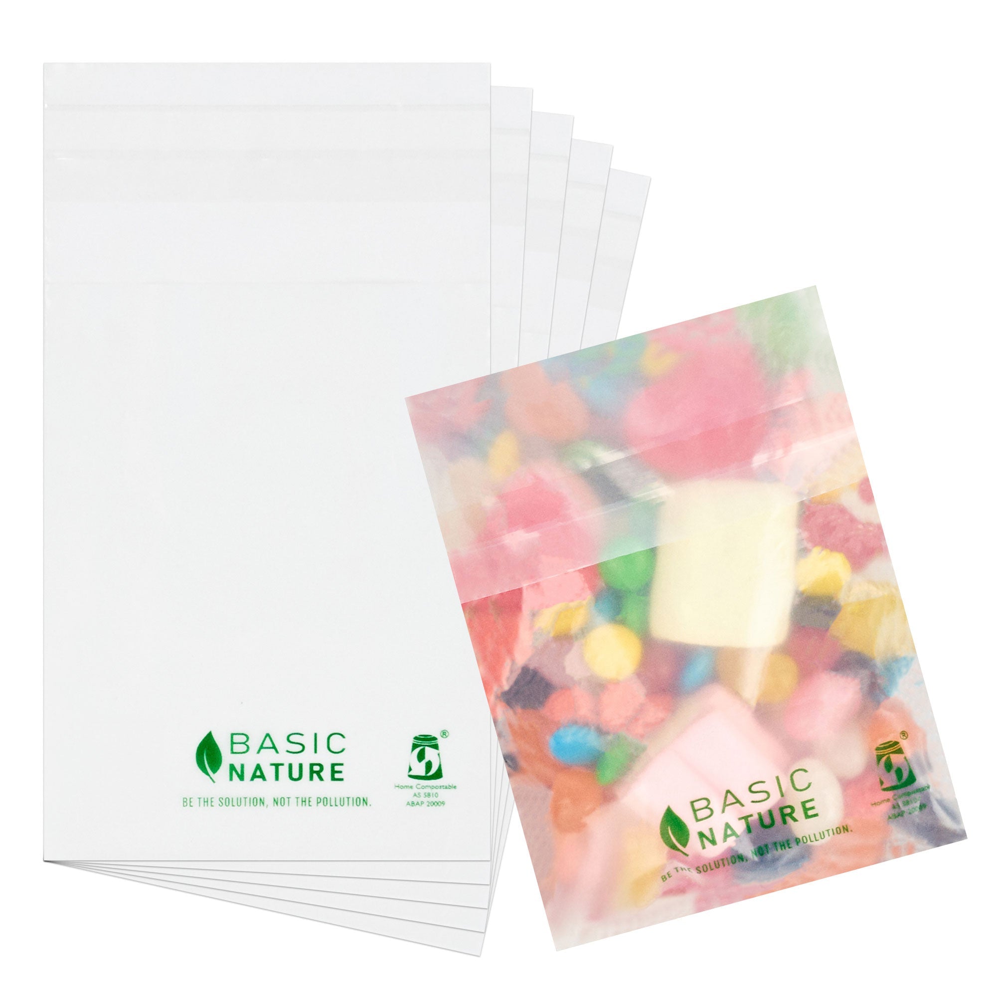 Basic Nature Translucent PLA Plastic / PBAT Lip and Tape Bag - Self-Sealing, Compostable - 4" x 3" - 100 count box