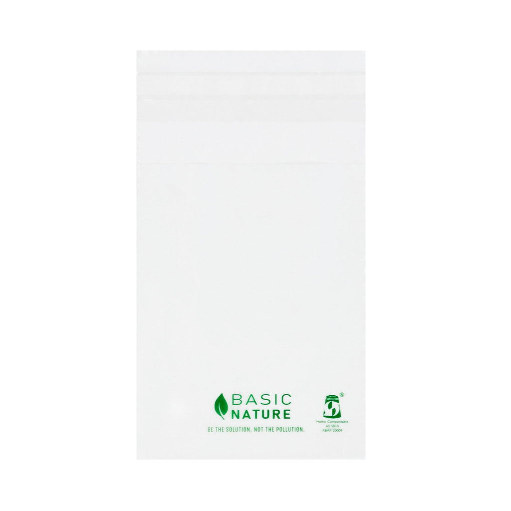 Basic Nature Translucent PLA Plastic / PBAT Lip and Tape Bag - Self-Sealing, Compostable - 4" x 3" - 100 count box
