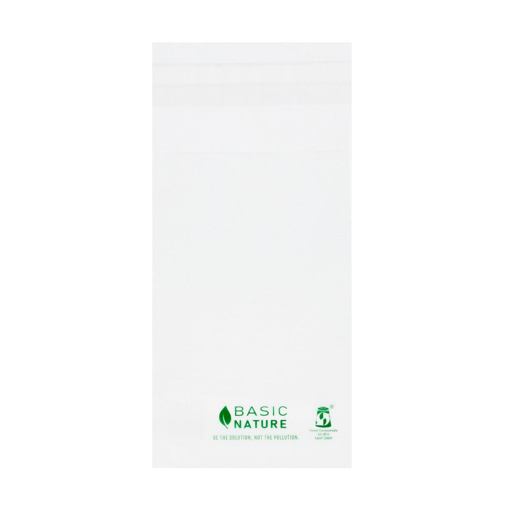 Basic Nature Translucent PLA Plastic / PBAT Lip and Tape Bag - Self-Sealing, Compostable - 5" x 3" - 100 count box
