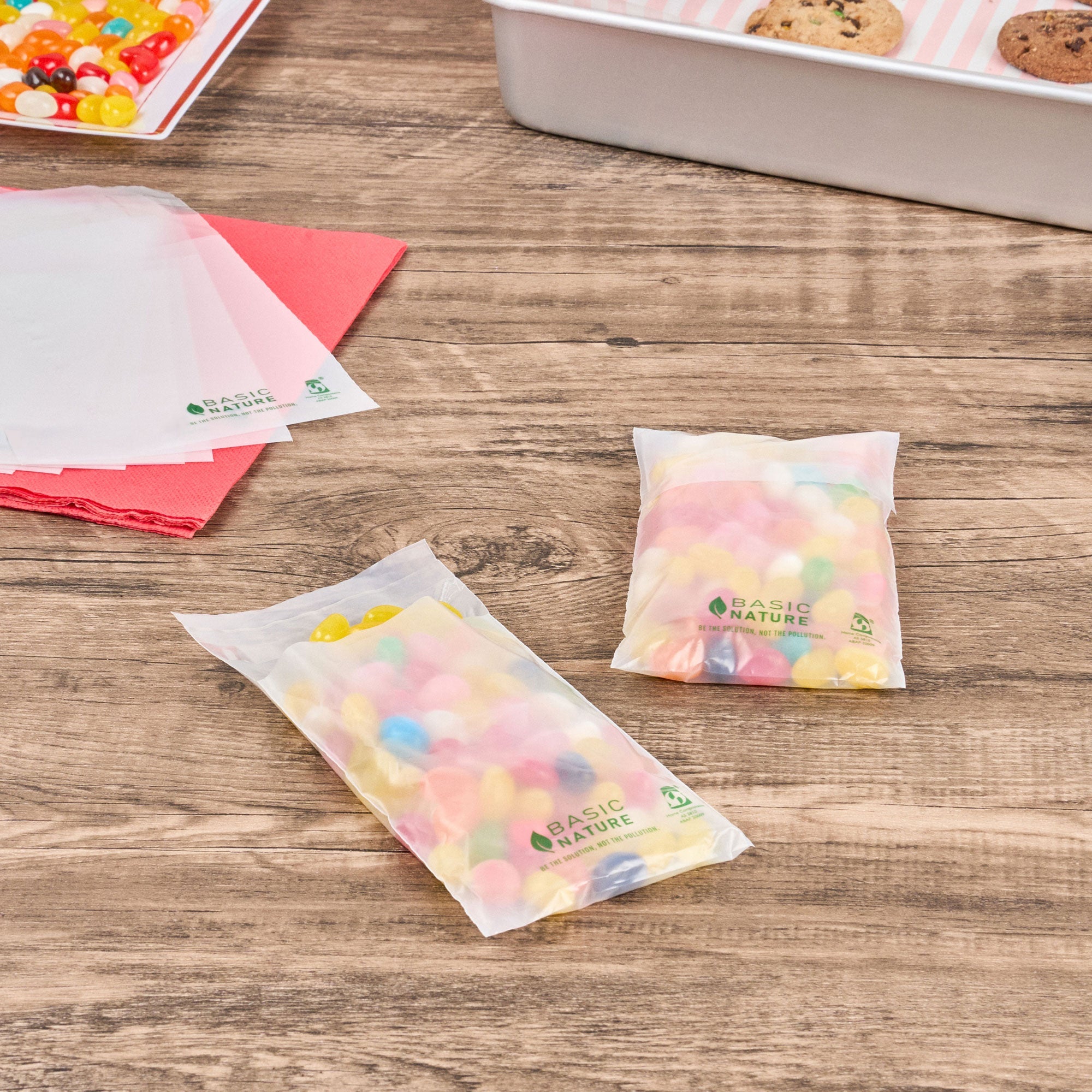 Basic Nature Translucent PLA Plastic / PBAT Lip and Tape Bag - Self-Sealing, Compostable - 5" x 3" - 100 count box