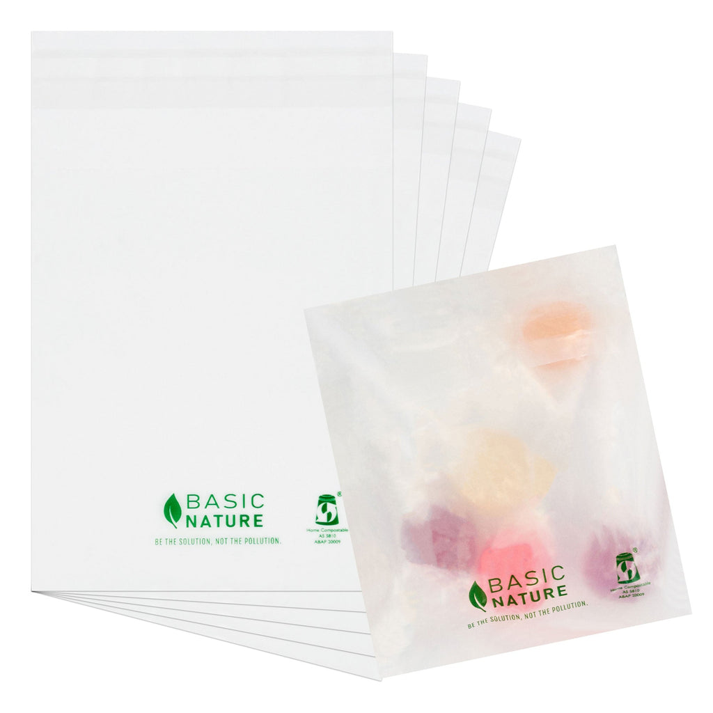 Basic Nature Translucent PLA Plastic / PBAT Lip and Tape Bag - Self-Sealing, Compostable - 4 3/4" x 4" - 100 count box