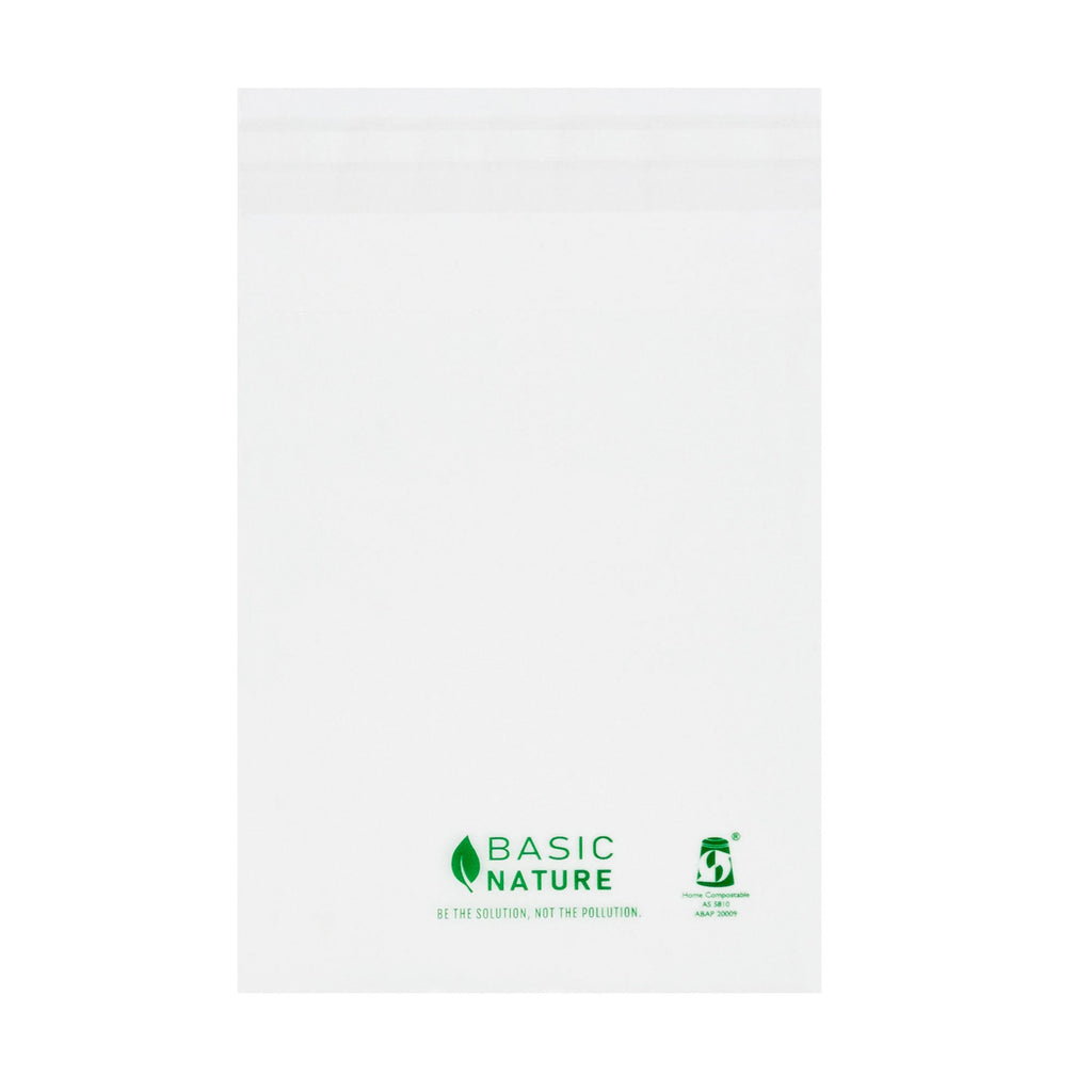 Basic Nature Translucent PLA Plastic / PBAT Lip and Tape Bag - Self-Sealing, Compostable - 4 3/4" x 4" - 100 count box