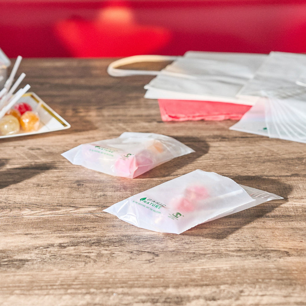 Basic Nature Translucent PLA Plastic / PBAT Lip and Tape Bag - Self-Sealing, Compostable - 4 3/4" x 4" - 100 count box
