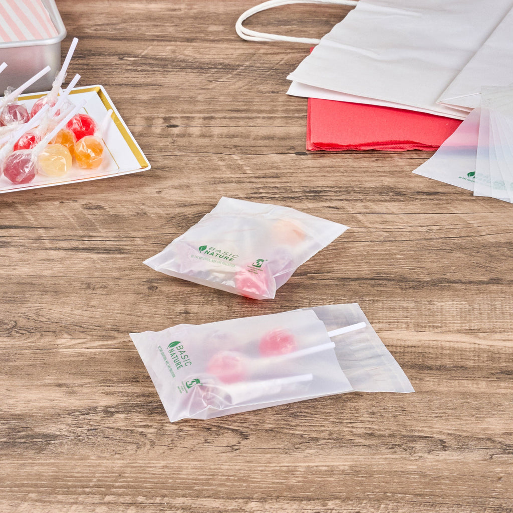 Basic Nature Translucent PLA Plastic / PBAT Lip and Tape Bag - Self-Sealing, Compostable - 4 3/4" x 4" - 100 count box